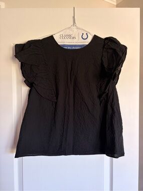 A New Day Black Textured Flutter Sleeve Blouse Size L